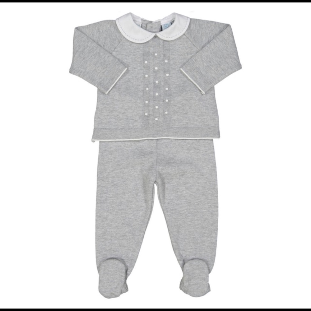 Feltman Brothers Grey Pique Collar Dot Knit Set NB